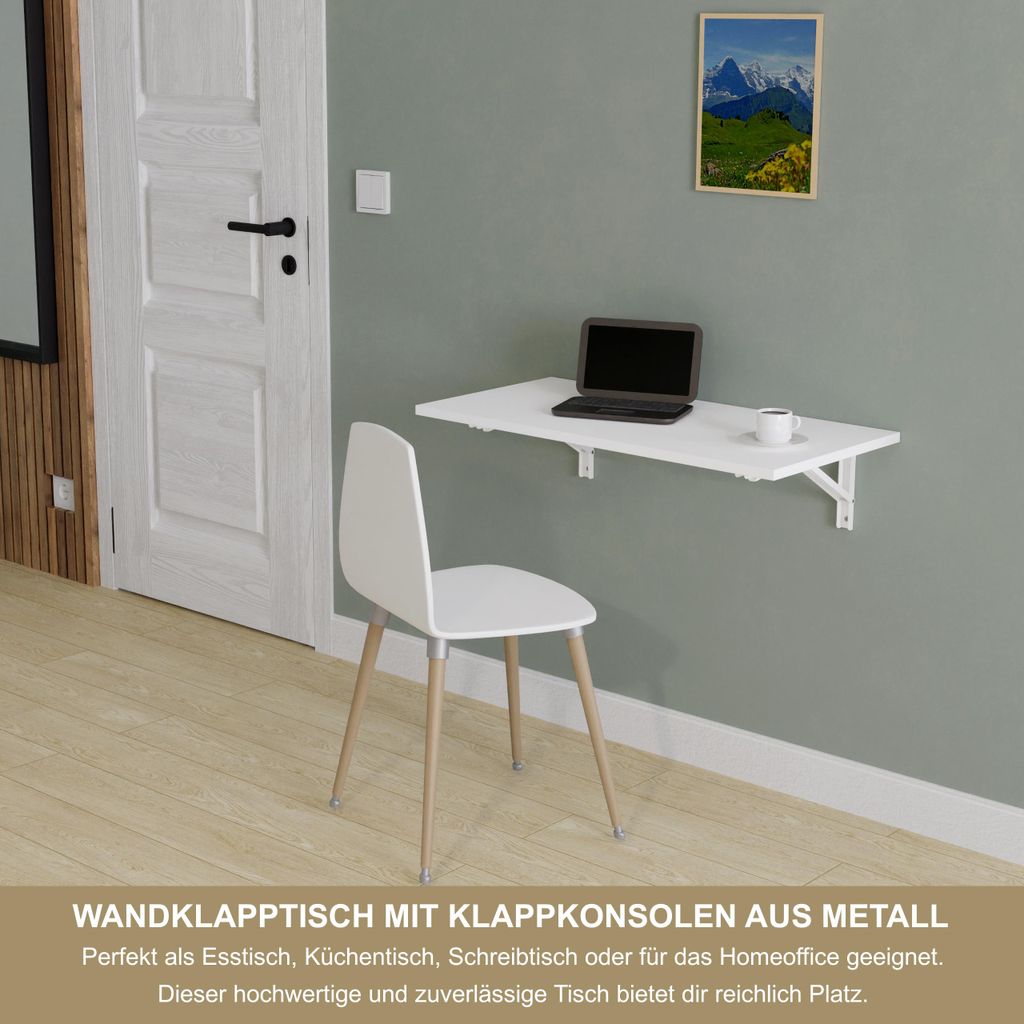 Wandklapptisch Schreibtisch Tischplatte 80x40 cm in Weiß Produktbild 