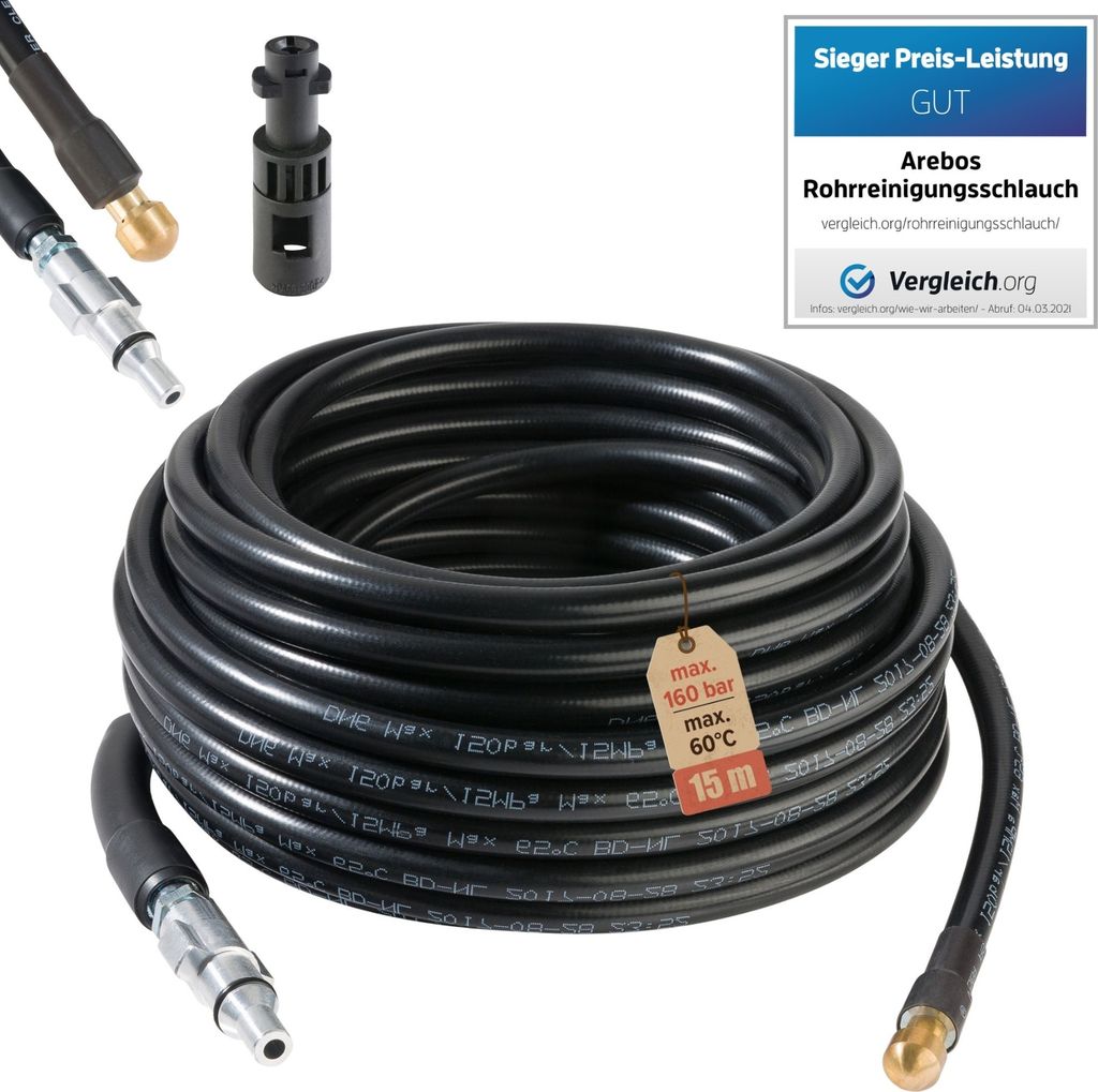 AREBOS Rohrreinigungsschlauch 15 m | 160 bar | für Lavor Hochdruckreiniger