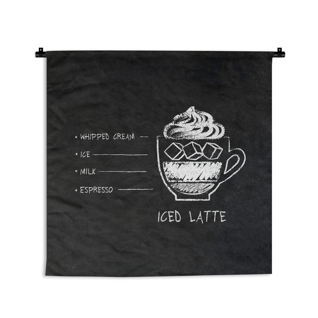 MuchoWow Wandteppich Wandbehang Vintage - Eiskaffee - Zitate - Kaffee 150x150 cm Tapisserie Dekoration Wandtuch - Wohnaccessoires - Modernes