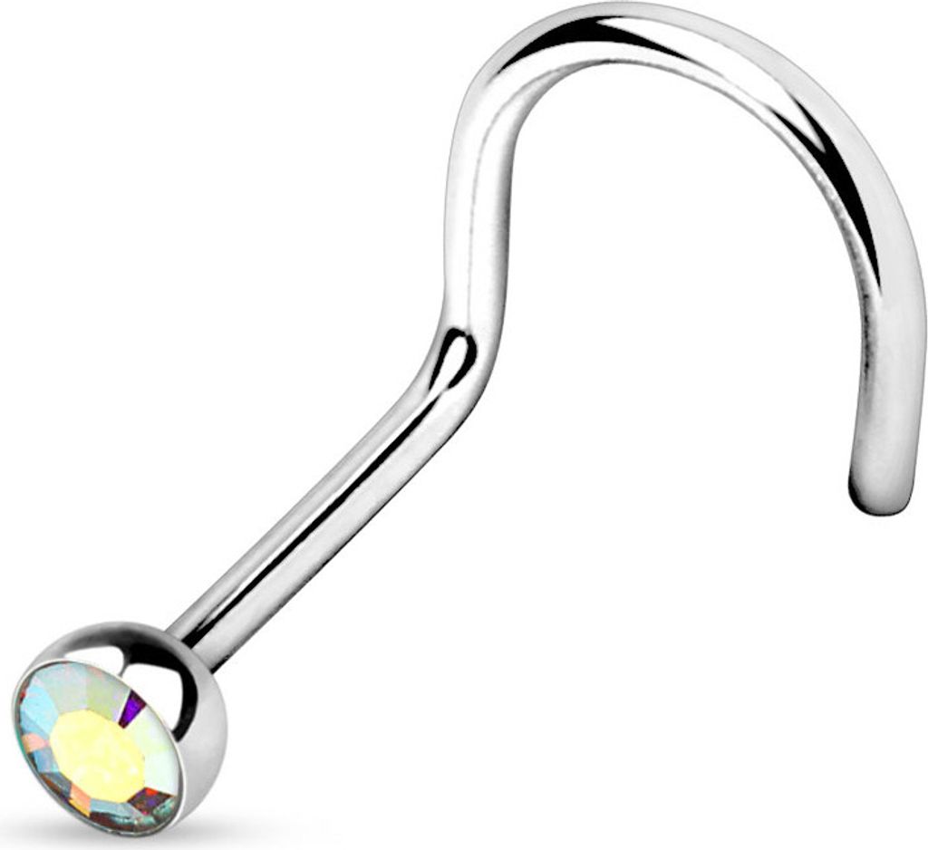 viva-adorno 1,0mm Nasenstecker gebogen Zirkonia Kristall Strass Nasen Piercing Spirale Stud Nasenring Z325 Farbe Regenbogen Klar