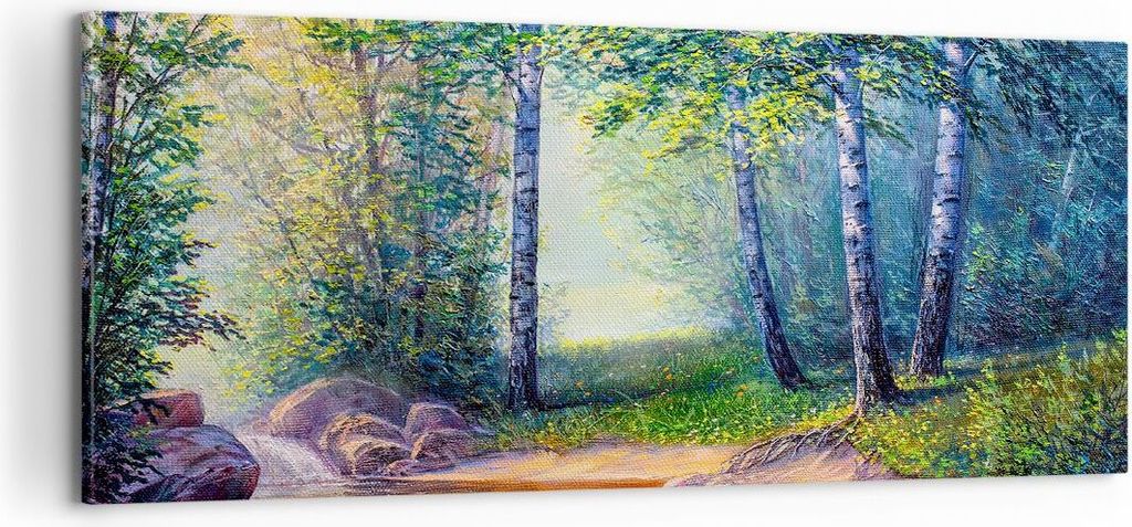 Bild auf Leinwand - Leinwandbild - Wiese Wasser Baum - 100x40cm - Wand Bild - Wanddeko - Wandbilder - Leinwanddruck - Bilder - Kunstdruck - Wanddek...