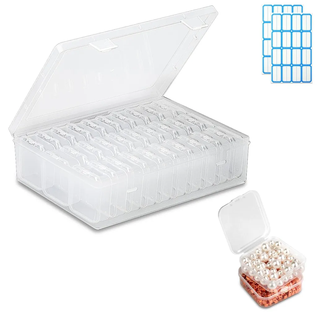 Boîte de rangement perles 5,5x5,5x2 cm avec couvercle et grand bac