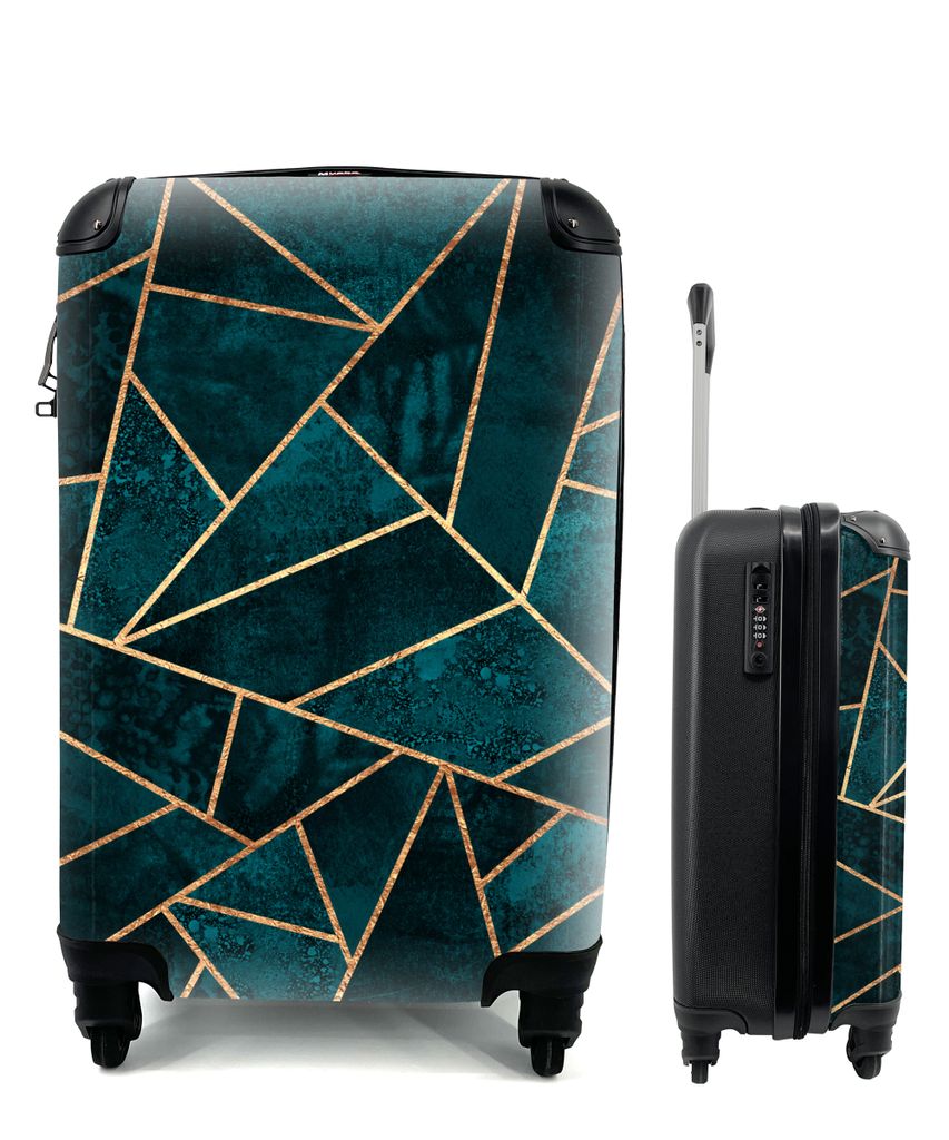 MuchoWow Koffer Handgepäck Trolley Rollkoffer Kleine Reisekoffer mit 4 Rollen - Steine - Gold - Luxus - Muster - Abstrakt - Cabin Size < 55x40x2...