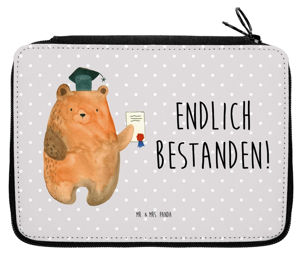 Mr. & Mrs. Panda Mäppchen Bär Prüfung - Grau Pastell - Geschenk, Etui, Abitur, Abschluss, Bestanden, Prüfungen, Abschlusszeugnis, Zeugnis, Schr...