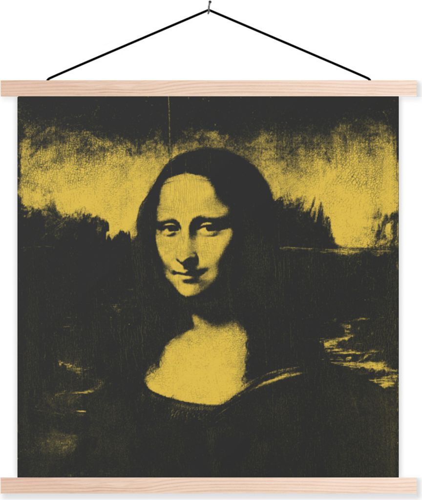MuchoWow Textilposter Mona Lisa - Leonardo da Vinci - Kunst 120x120 cm mit holzfarbenen Rahmen - Textil-Poster
