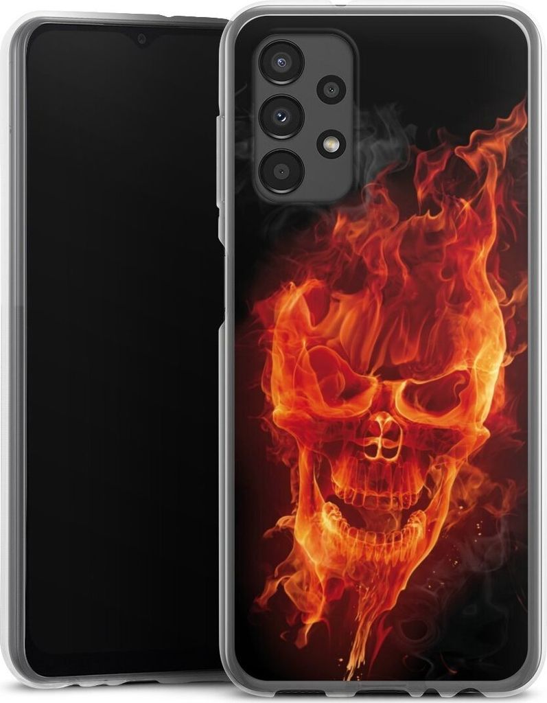 DeinDesign Handyhülle für Samsung Galaxy A13 4G Silikon Hülle Case Smartphone Schutzhülle Feuer Schädel Totenkopf