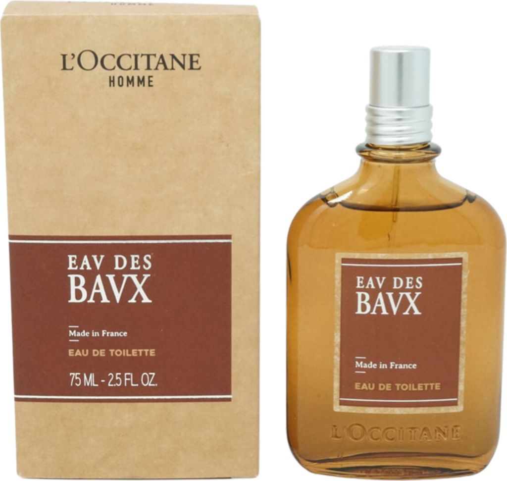 A product shot of L'Occitane Eav Des Bavx Eau de Toilette for men, shown with its packaging.