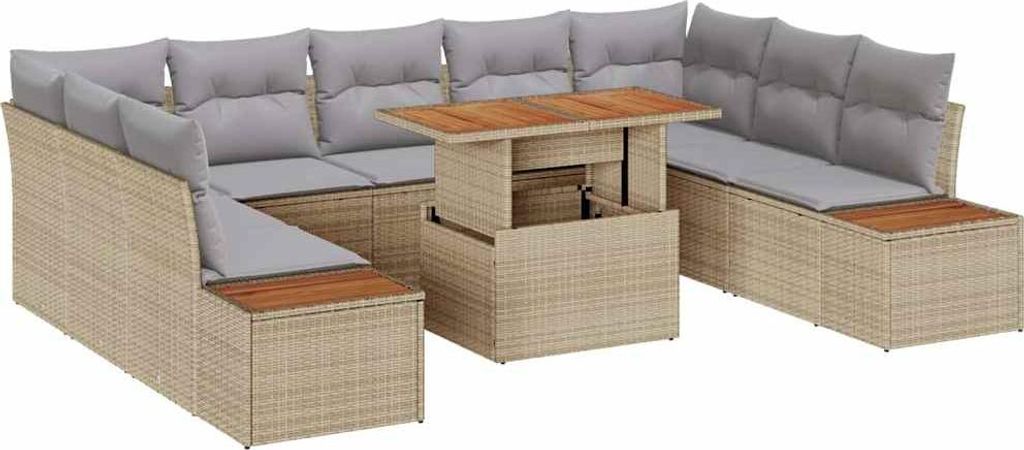 vidaXL Garten Essgruppe mit Kissen 10 pcs Beige und Grau