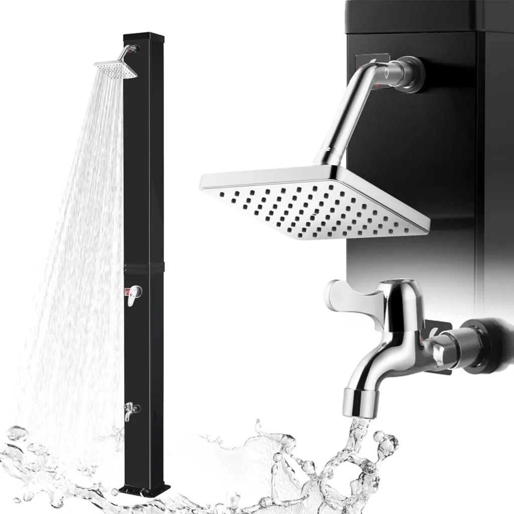 Douche solaire Océan noire avec grand réservoir et tête effet pluie
