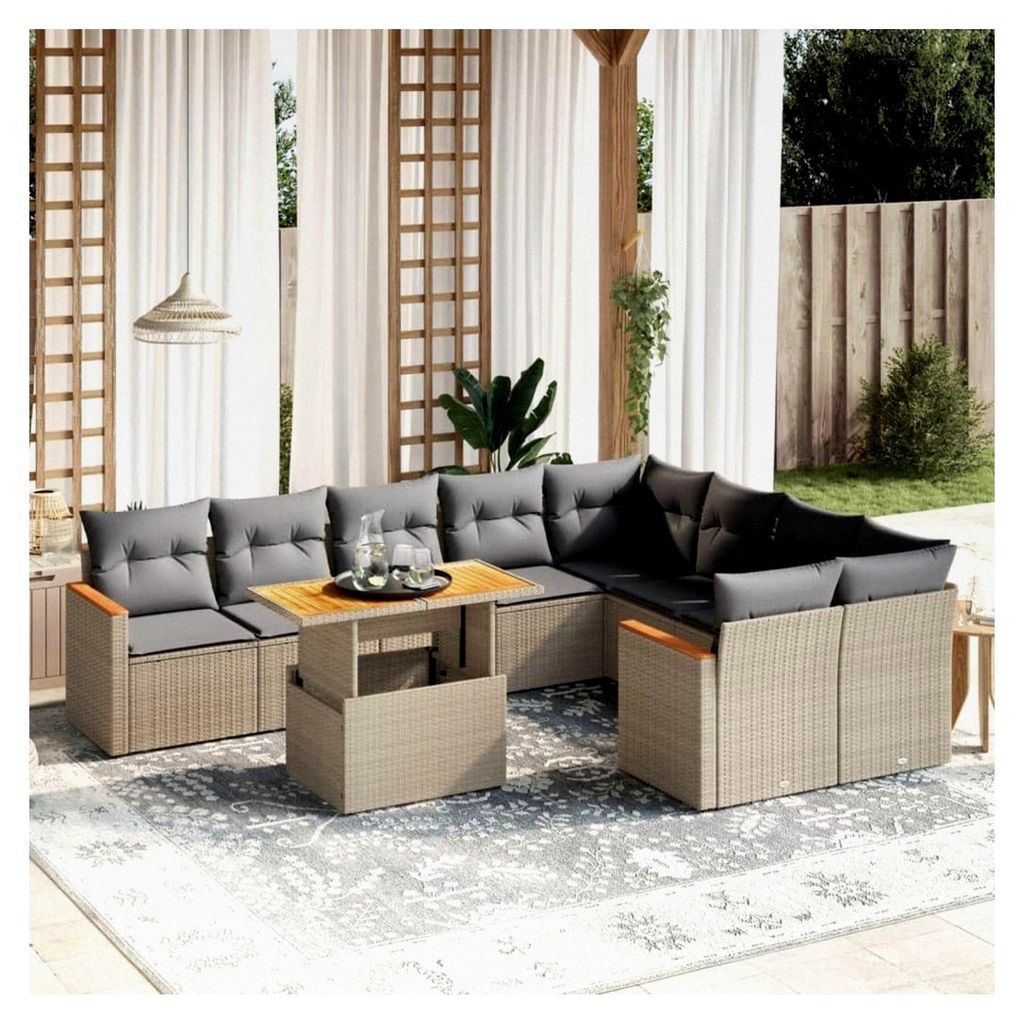 Gartenlounge Groß XXL mit verstellbarer Tischplatte, Lounge Möbel für den Außenbereich, Rattan Ecklounge Set