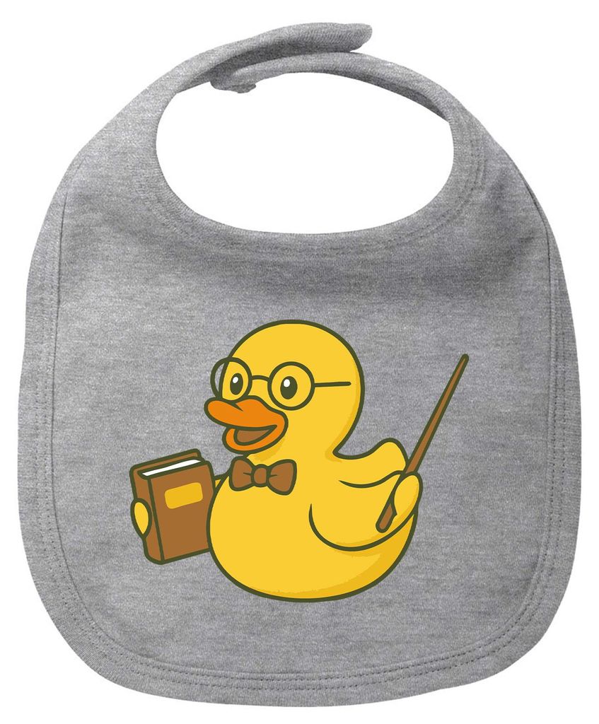 Huuraa Baby Lätzchen Quietscheente Lehrer Comic Gummiente Heather Grey Klettverschluss Baumwolle Latz Geschenkidee