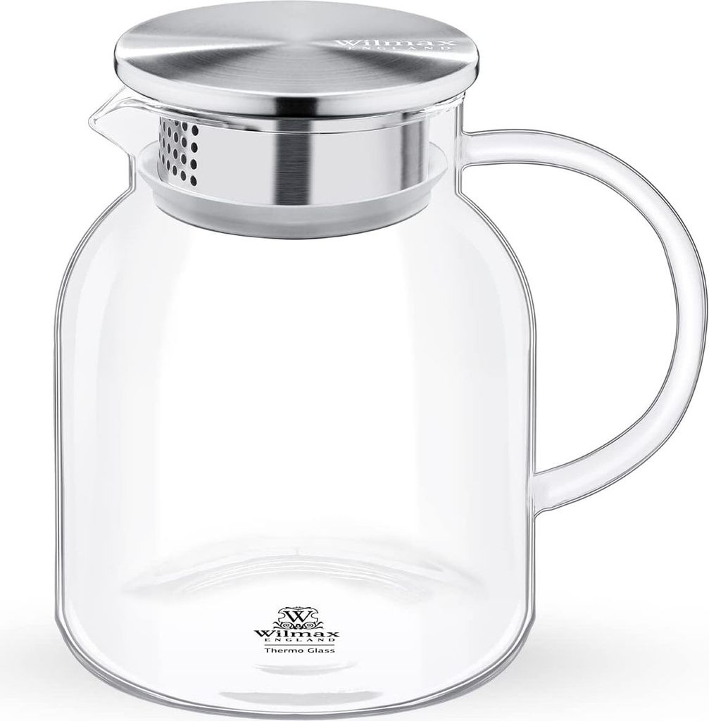 Carafe En Verre Borosilicate Wilmax 1000 Ml - Avec Couvercle Inox - Résistante à La Chaleur, Pour Thé, Jus, Lait… - Design élégant, Cadeau Idéal