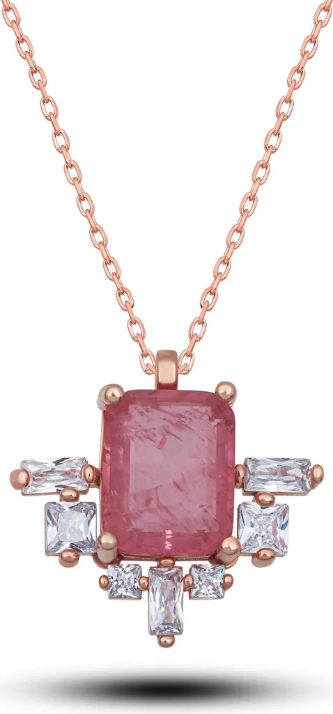 Collier argent anti-allergie avec pierre rose taille baguette durable