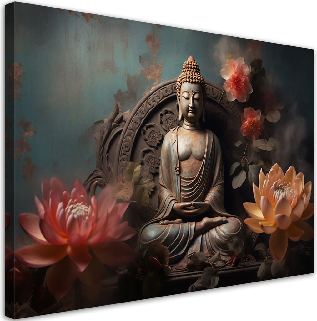 Leinwandbild Buddha, Zen-Blumen 60x40 Feeby Grau bild für die wand bereit zum aufhängen