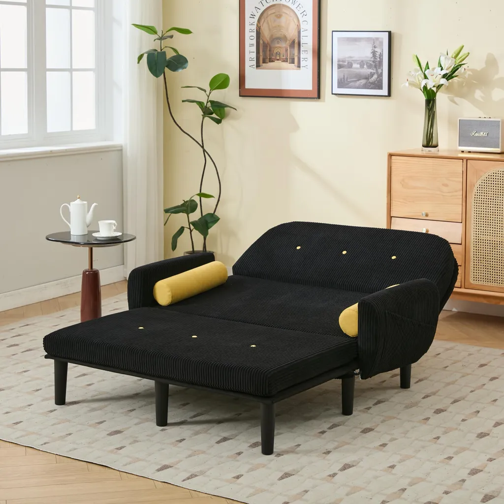 Petit canapé convertible noir gain de place avec rangement pour studio