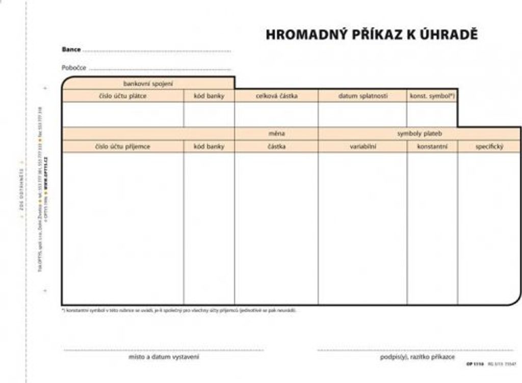 Příkaz k úhradě hromadný, A5, 100 listů, NCR
