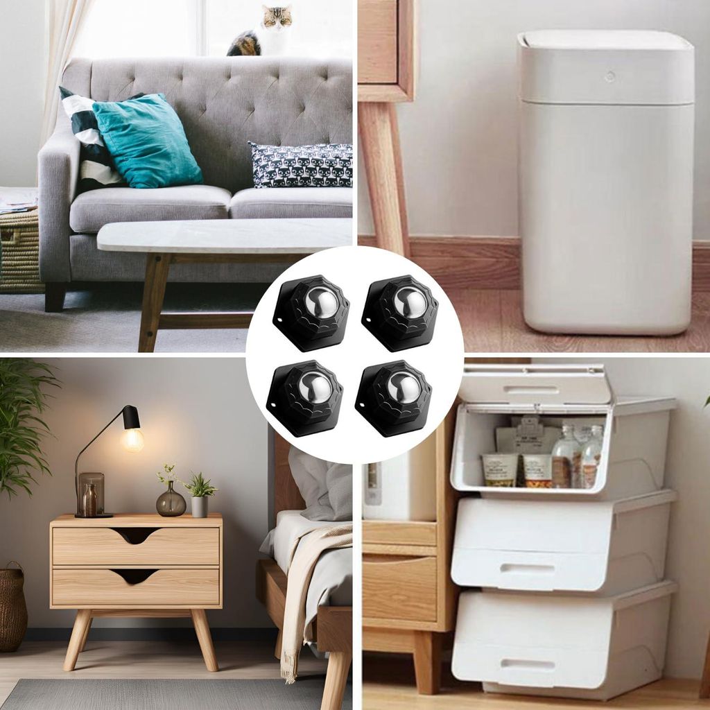 Pack von 4 Selbstklebenden Ball Rollern Möbel Räder - 360 Grad Schwere Möbelrollen - Flach mit Montagebohrungen und Schrauben für Kaffeekocher ...