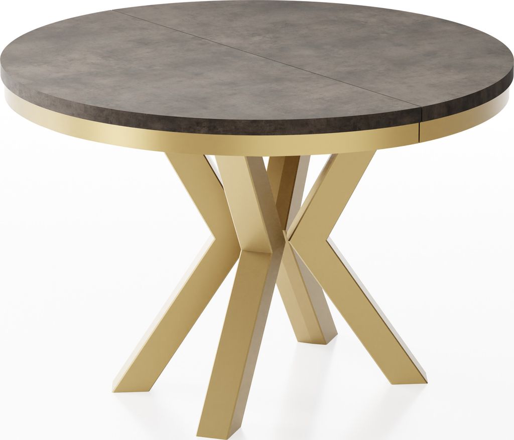 Runder Ausziehbarer Esstisch im Loft-Stil - Industrieller Tisch mit Goldenen Metallbeinen - Platzsparender Tisch für Wohnzimmer - Dark Grey Chicag...