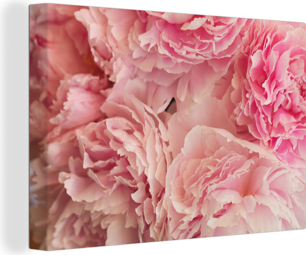 MuchoWow - Leinwandbilder - Draufsicht auf einen Strauß rosa Pfingstrosen, Wandbild, Wanddeko Bilder Wohnzimmer, 90x60 cm