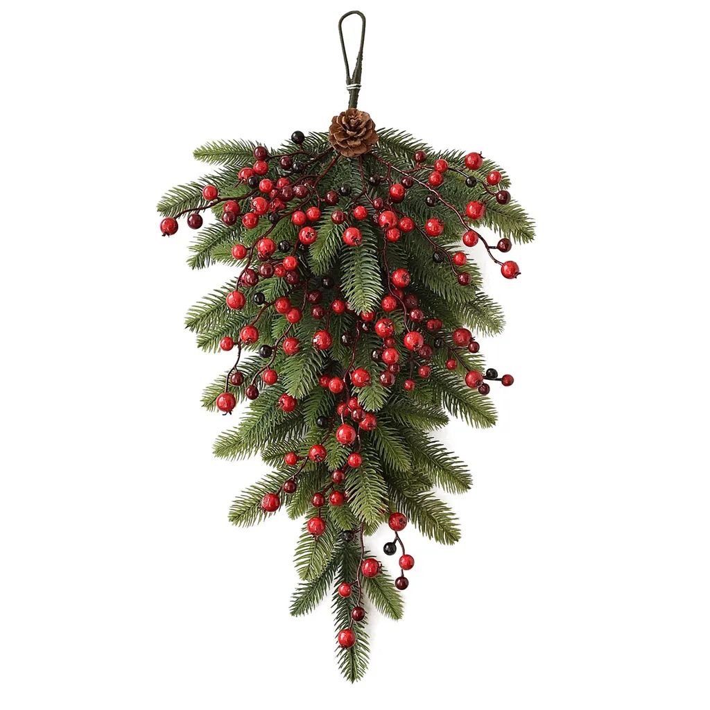 Décoration de Noël pour porte d'entrée style branche de sapin inversée