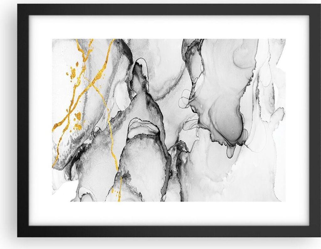 Gerahmtes Poster - Schwarzer Rahmen - Stein Abstraktion Kontrast - 40x30 cm - Wand Bild - Wanddeko - Wandbilder - Kunstposter - Wandposter - Bilder...