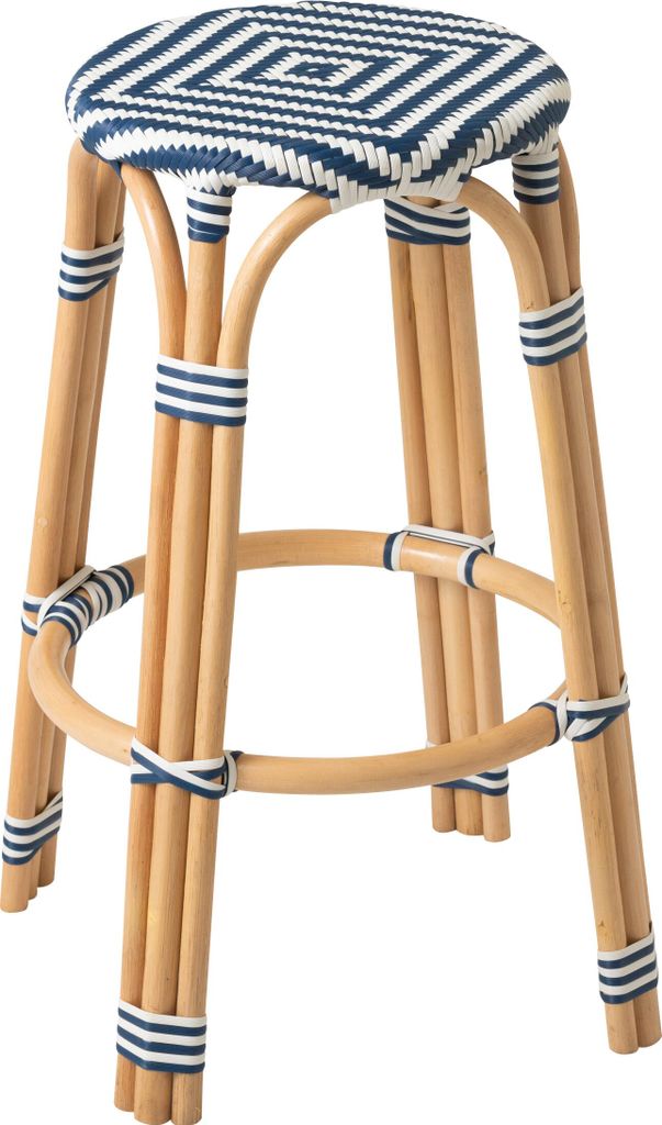 J-Line Hocker Geo Rattan Blau/Weiß