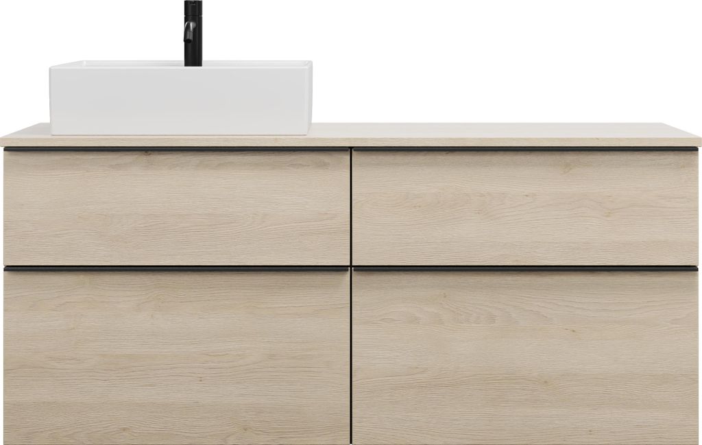 burgbad Eqio Keramik-Aufsatzwaschtisch quadratisch, links, inklusive Waschtischunterschrank mit 4 Schubladen, Breite 1400mm, SGUS140LF3180C0001G0252