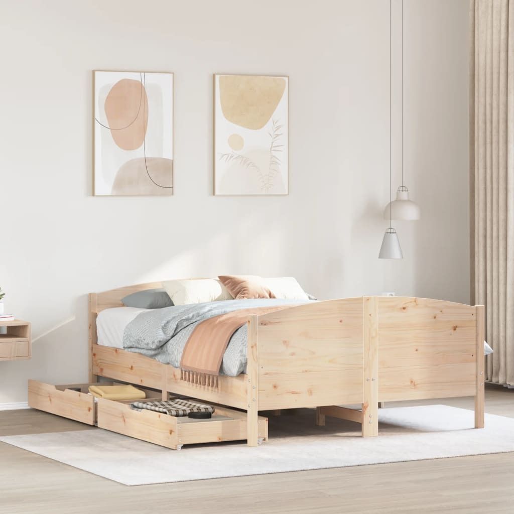 Möbel Massivholzbett ohne Matratze 140x190 cm Kiefernholz - Polsterbett 3301794