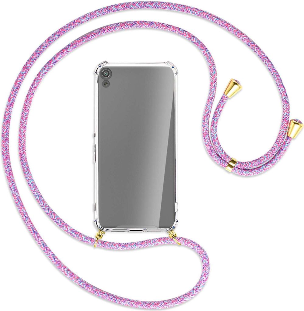 Handykette Backcover-Schutzhülle mit Band (Metall goldfarben) für Sony Xperia XA - lila/rosa/blau