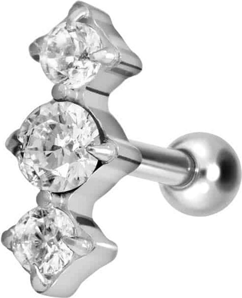 Ohrpiercing Titan Ohrpiercing mit Innengewinde 3 EINGEFASSTE KRISTALLE Silber Stablänge: 8mm