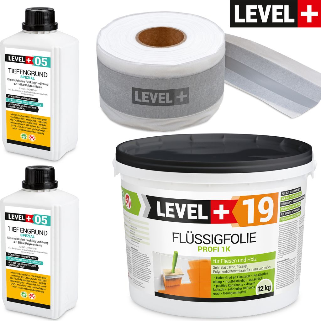 Dichtset Innen Außen Abdichtung-Set SET524 Flüssigfolie 12kg Auf Holz Fliesen OSB Wasserdicht Dichtband 120/70mm Ausdehnbar