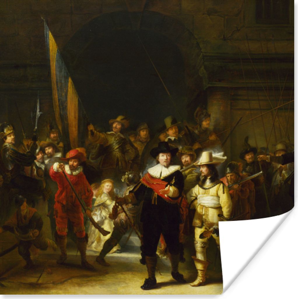 MuchoWow Poster Die Nachtwache - Rembrandt van Rijn 30x30 cm - Wandposter - Printing