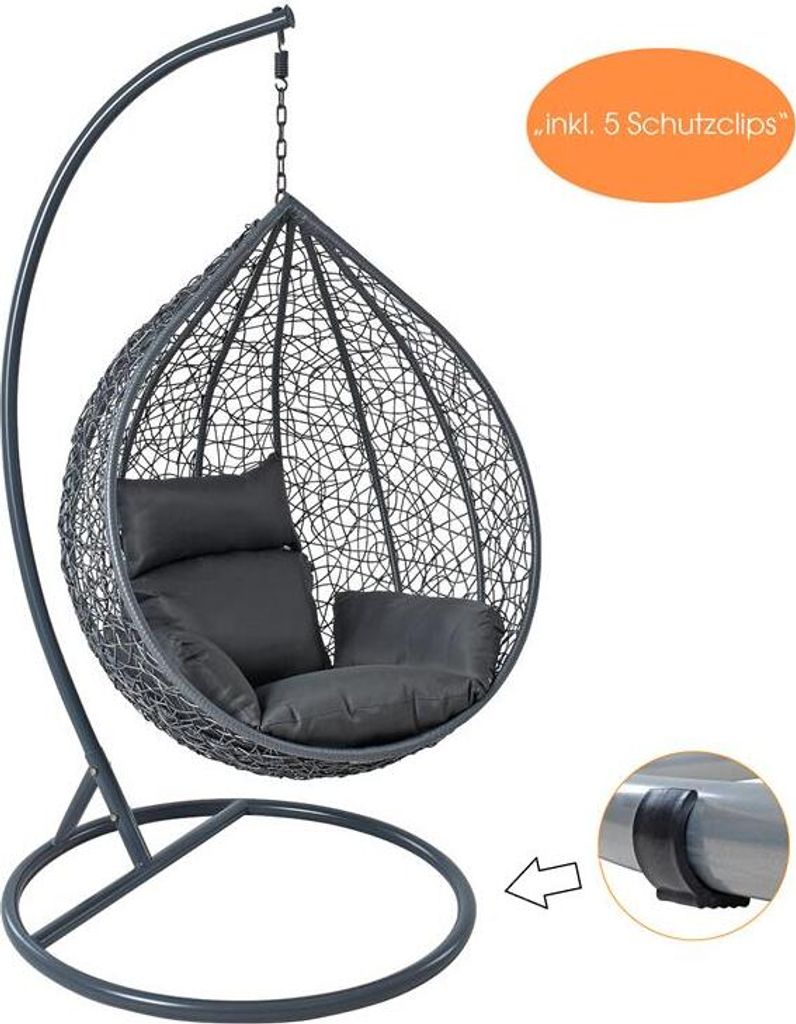 Polyrattan Hängesessel Hängekorb mit Gestell Rattan Hängestuhl Sessel Anthrazit