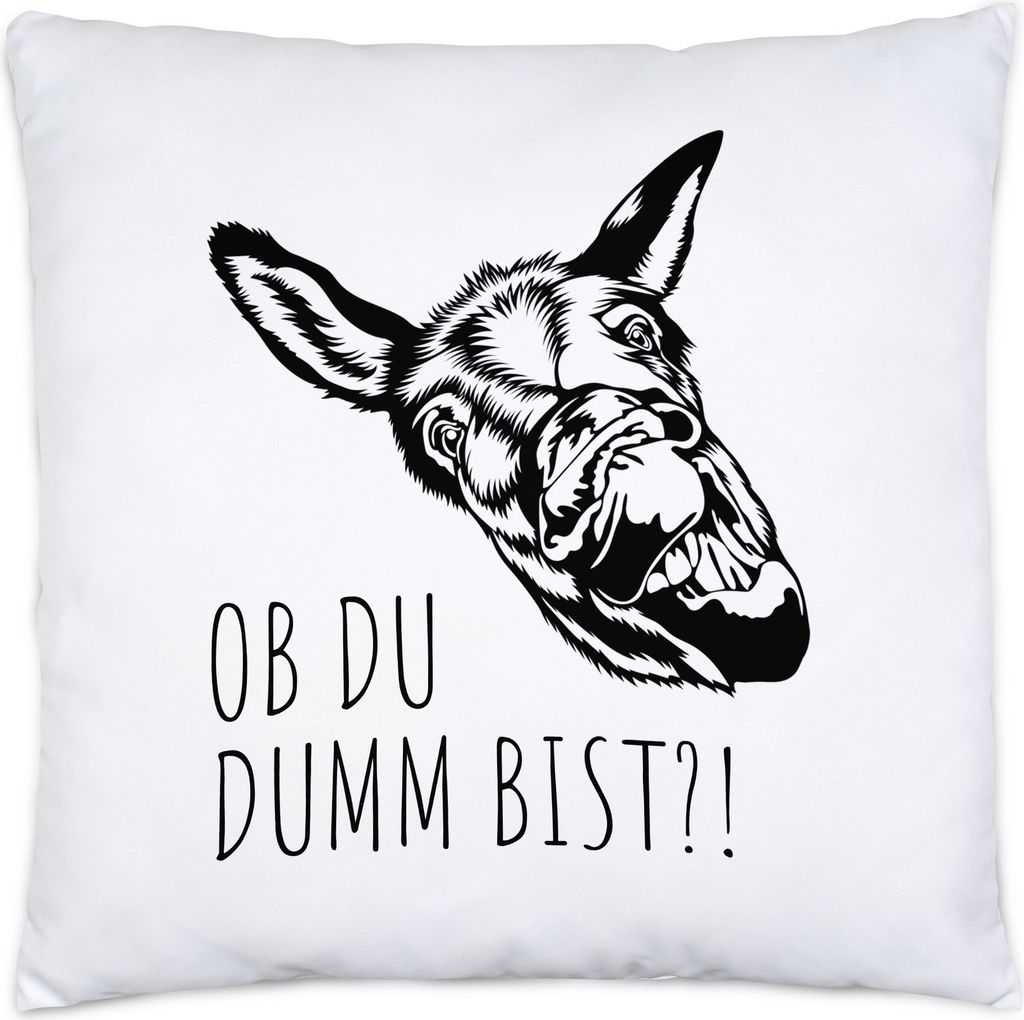 Ob du dumm bist?! Kissen Inkl. Füllung Büro Geschenk Sarkasmus Mitarbeiter Chef Kollegen Esel