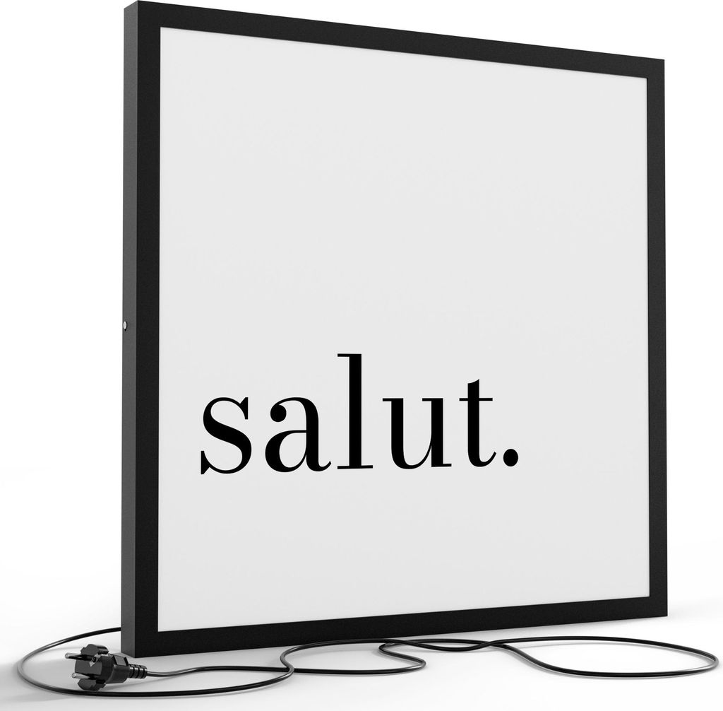 DEQORI LED-Bild & Lampe 60x60 cm Schwarz 'Salut - Schriftzug' Leuchtbild LED Leuchte