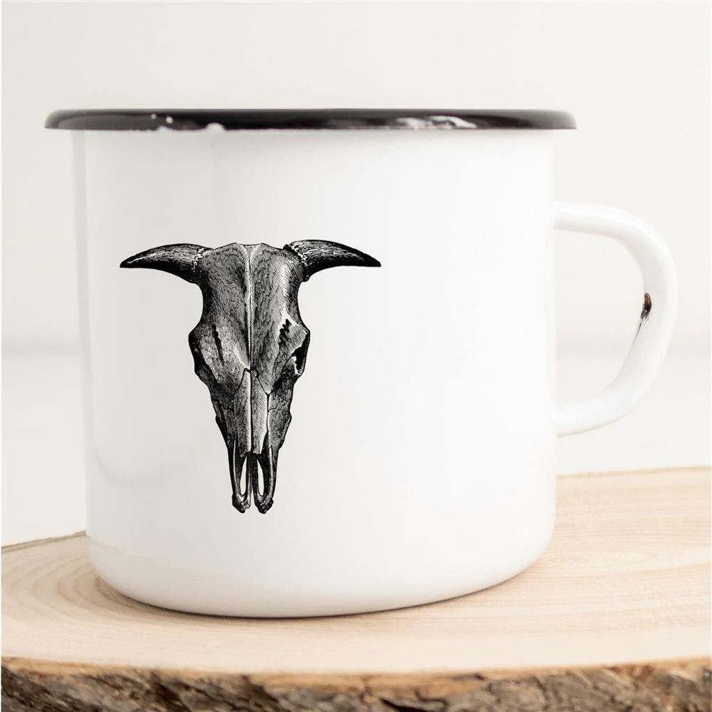 Huuraa Emaille Tasse Büffelschädel Geschenk Kaffeebecher Produktbild 