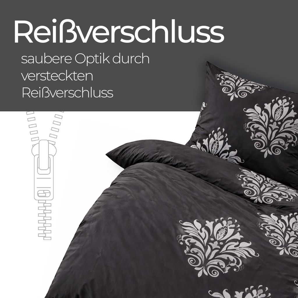 Feinbiber Bettwäsche 2-teilig Schwarz (Ornament)