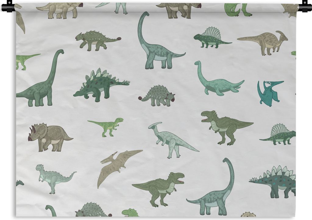MuchoWow Wandteppich Wandbehang Dinosaurier - Grün - Jungen - Braun - Kind - Muster 90x67.5 cm Tapisserie Dekoration Wandtuch - Fototeppich - Wa...
