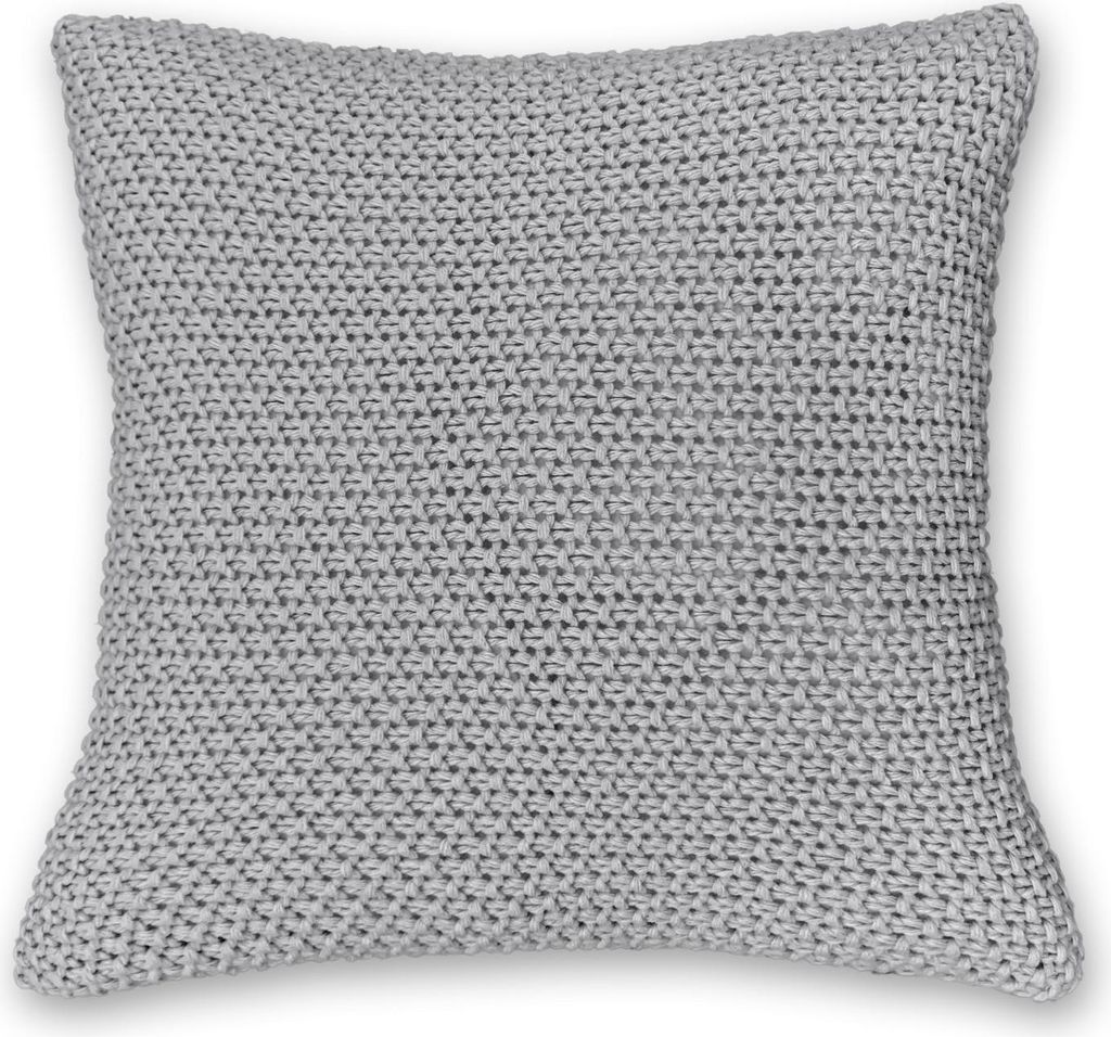 Kissenbezug Strick 45x45 grau helles grau - Reißverschluss OEKO-TEX Dekokissen Sofakissen warme weiche Kissenhülle mit edlem und schlichtem Stric...