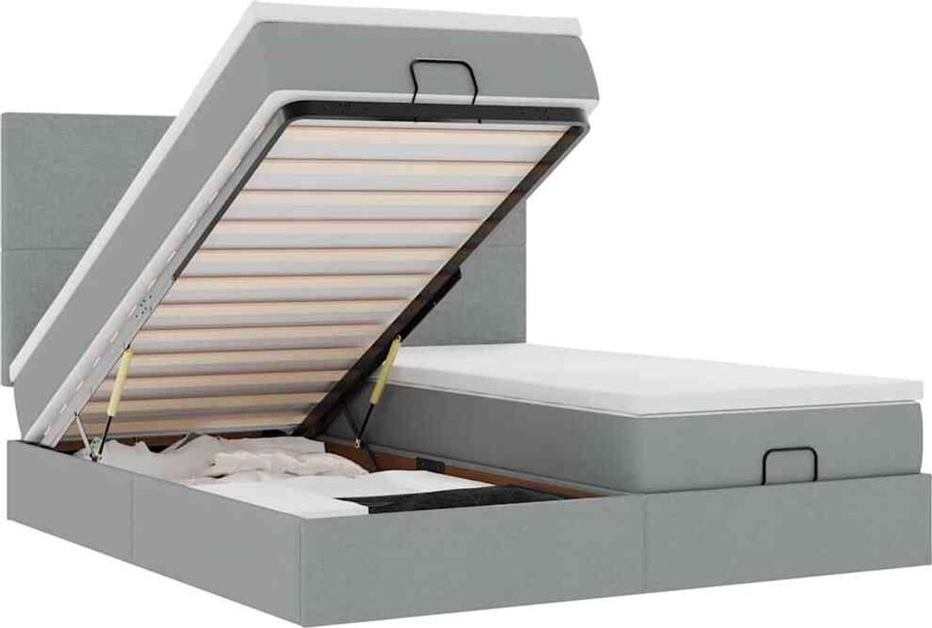 vidaXL Ottoman-Bett mit Matratzen & LEDs Hellgrau 200x200 cm Stoff