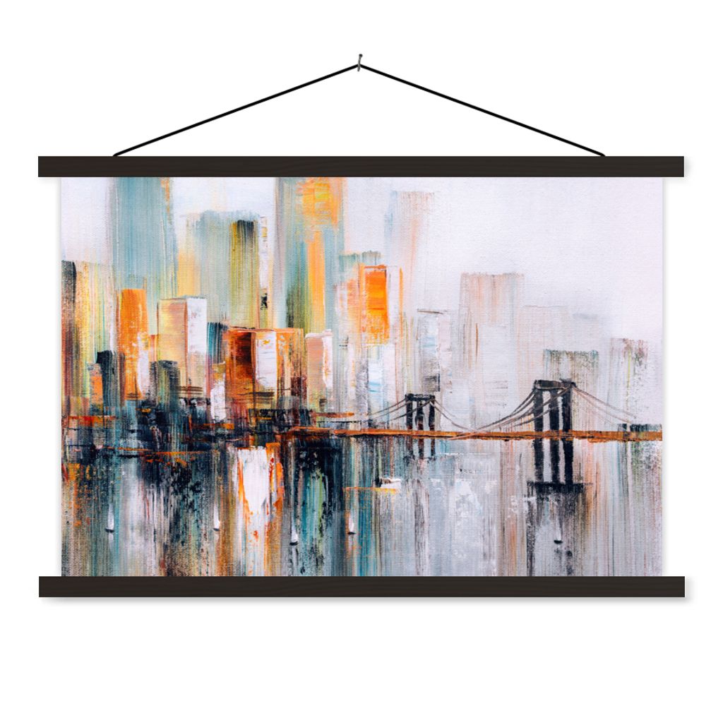 MuchoWow Textilposter Ölgemälde - Skyline - Abstrakt 120x80 cm mit schwarzem Rahmen - Wanddeko