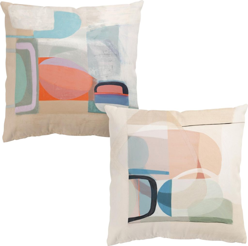 Dekokissen 2-teilig originell draußen / Outdoor Zierkissen waschbar Design beige Pop Art Sofakissen mit Füllung