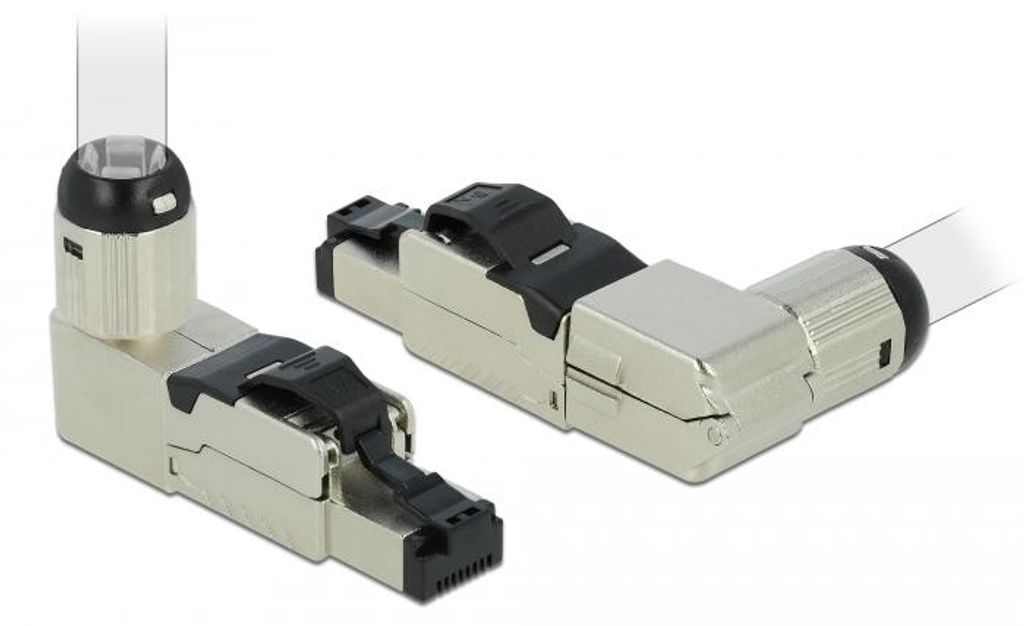 Delock RJ45 Stecker feldkonfektionierbar Cat.6A Metall gewinkelt