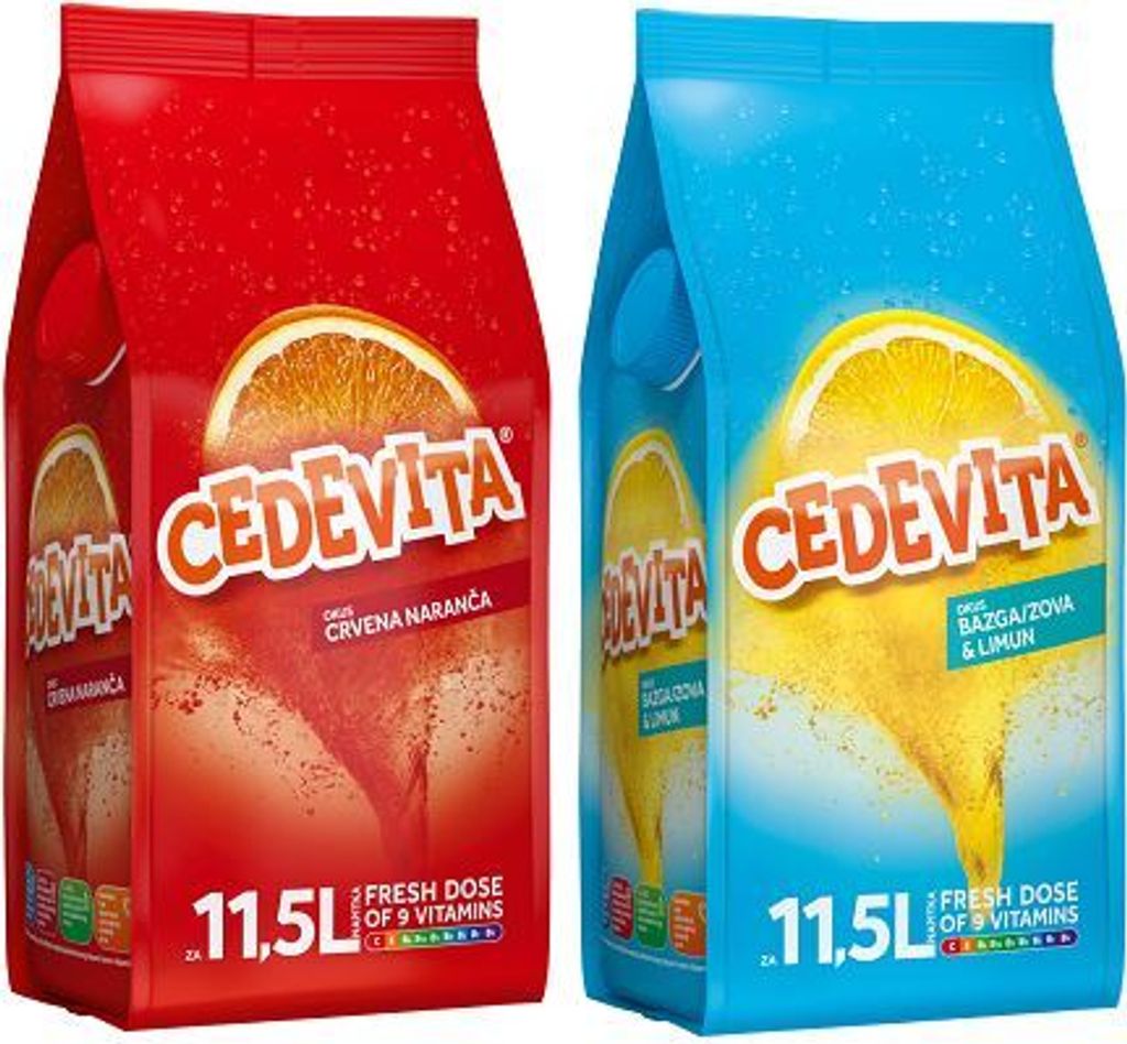 Cedevita Blut orange/Zitrone Holunder (crvena narandža/limun bazga) 9 Vitamine, Instant Pulver Vitamin Getränke Mix 900g, macht 11,5 L Saft alkoholfreie