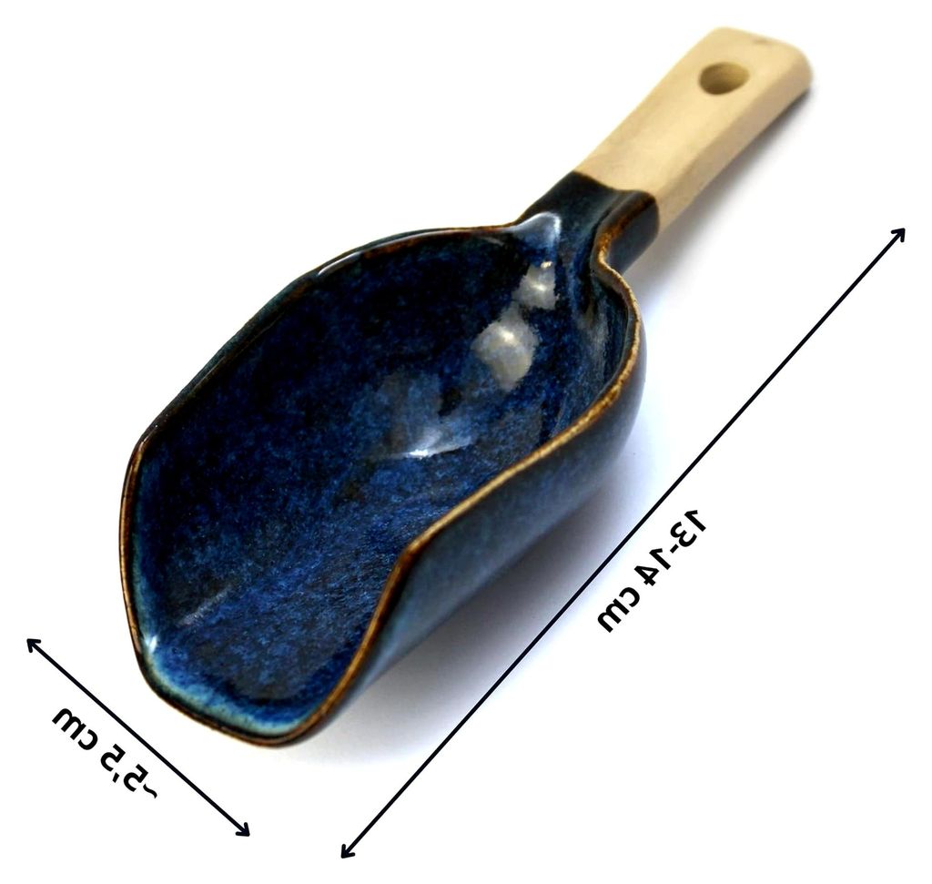 HANDGEFERTIGTER Keramiklöffel | Kleine Schaufel für Tee, Kaffee und Gewürze | Mate-Tee-Löffel, Blau