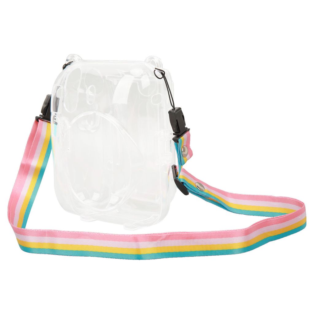 Sofortbildkamera-Hülle, durchsichtige, kratzfeste PC-Kamera-Schutzhülle mit verstellbarem Schultergurt, passend für Instax Mini 12