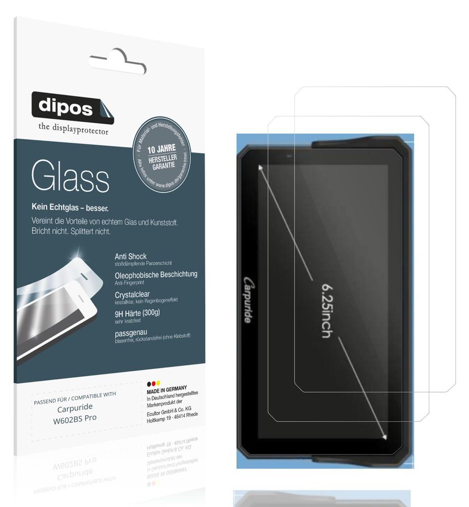 2x Schutzfolie für Carpuride W602BS Pro - Anti-Shock 9H Folie dipos Glass Kunststoffglas