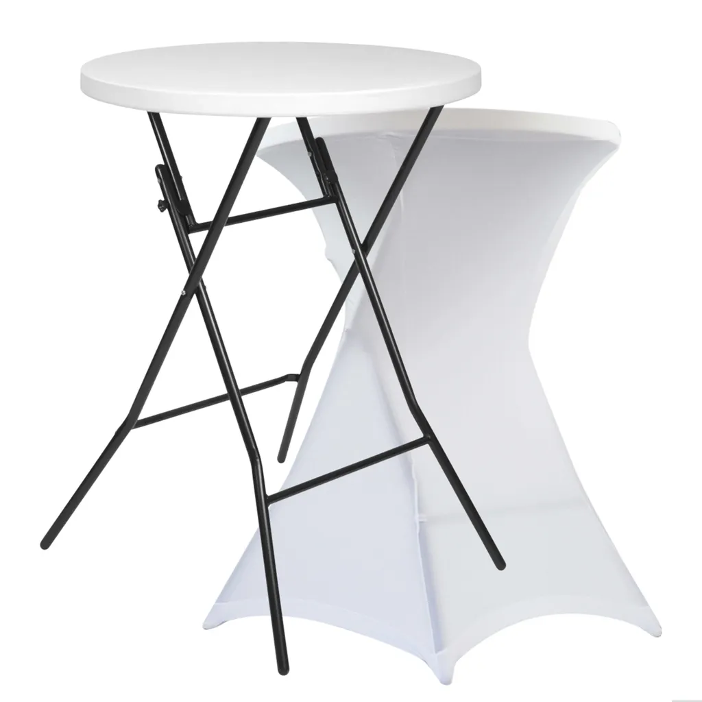 Mange-debout robuste pliable 110cm avec nappe blanche Pack Spécial