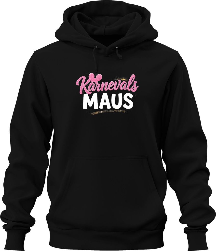 Karnevals Maus Fasching Rosa Glitzer Mäuschen Fasching Köln Party Uni Hoodie Kapuzenpullover, Schwarz, XL