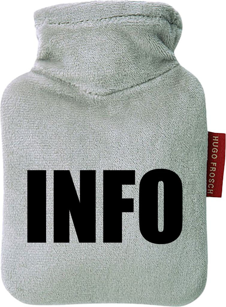 Huuraa Mini-Wärmflasche Info Symbol 0,2 Liter Grey Mini Veloursbezug Taschenwärmer Geschenkidee